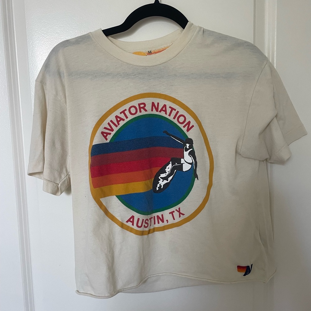 Aviator Nation Cream Tee with Colorful Logo